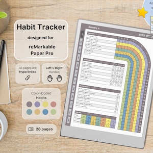 Habit Tracker for reMarkable Paper Pro, color coded, Daily weekly monthly habits, 12 month overviews, Hyperlinked, Left-Right Handed