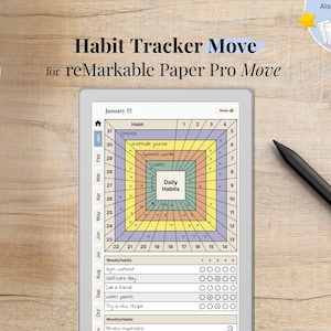 Habit Tracker Move for reMarkable Paper Pro Move, Daily weekly monthly habits, 12 months, color, Hyperlinked, Left-Right Handed, Undated