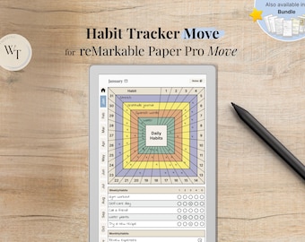 Habit Tracker Move for reMarkable Paper Pro Move, Daily weekly monthly habits, 12 months, color, Hyperlinked, Left-Right Handed, Undated