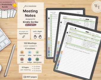 Meeting Notes for Kindle Scribe Colorsoft, 150 Meetings, Hyperlinked, Left-Right Handed, Meeting Minutes, Meeting Notebook, Meeting Planner