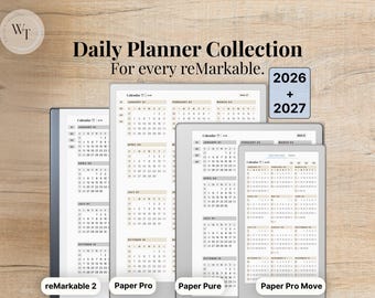 Daily Planner Collection for reMarkable Paper Pro, reMarkable Paper Pro Move, reMarkable 2, reMarkable Paper Pure, 2026, 2027, full calendar