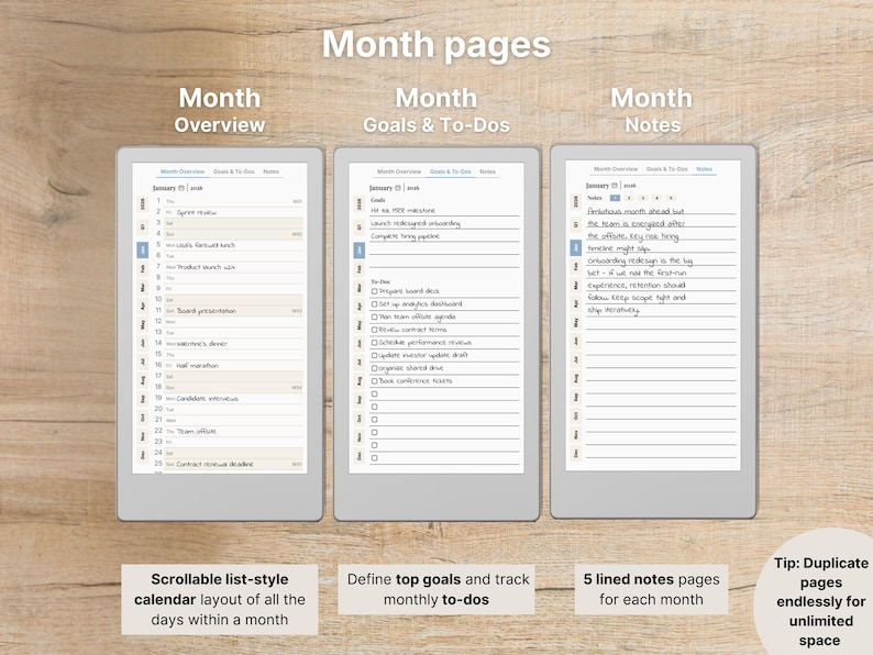 Premium Daily Planner for reMarkable Paper Pro Move, 2026, 2027, DailyMove Pro, Year Quarter Month Week Day, Sunday-Monday, Left-Right image 8