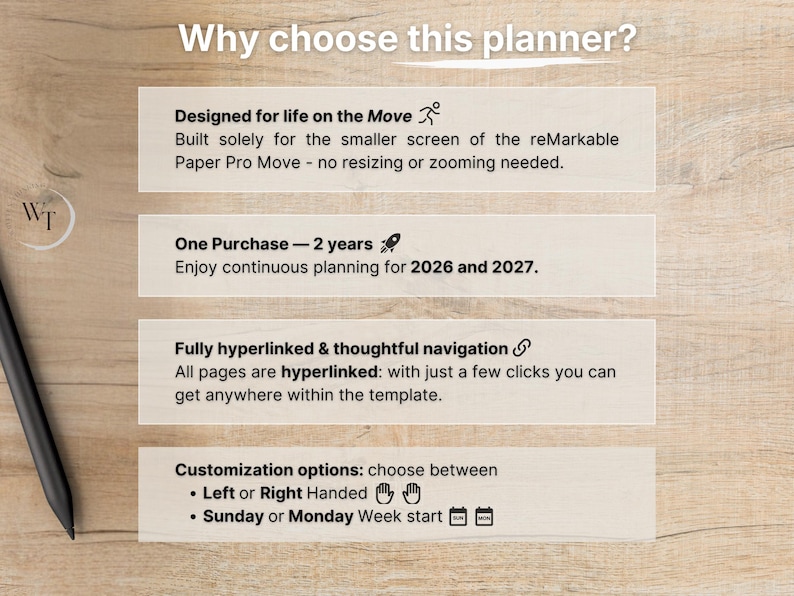 Premium Daily Planner for reMarkable Paper Pro Move, 2026, 2027, DailyMove Pro, Year Quarter Month Week Day, Sunday-Monday, Left-Right image 5