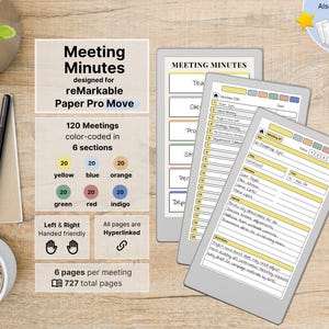 Vergadernotulen Move voor opmerkelijke Paper Pro Move, 120 vergaderingen met 6 pagina's, veelkleurig, hyperlinks, notitieblok, vergadernotities