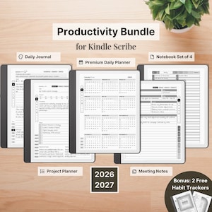 Productivity Bundle for Kindle Scribe, 2026, 2027, Daily Planner, Meeting Notes, Project Planner, Business Journal, Notebook Set of 4, Habit