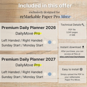 Premium Daily Planner for reMarkable Paper Pro Move, 2026, 2027, DailyMove Pro, Year Quarter Month Week Day, Sunday-Monday, Left-Right image 12