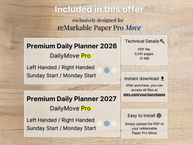 Premium Daily Planner for reMarkable Paper Pro Move, 2026, 2027, DailyMove Pro, Year Quarter Month Week Day, Sunday-Monday, Left-Right image 12