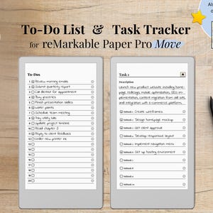 To-Do & Task for reMarkable Paper Pro Move, to-do list with 20 to-dos with notes, task tracker with 20 tasks with 10 subtasks per task