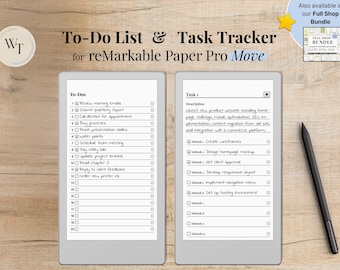 To-Do & Task for reMarkable Paper Pro Move, to-do list with 20 to-dos with notes, task tracker with 20 tasks with 10 subtasks per task