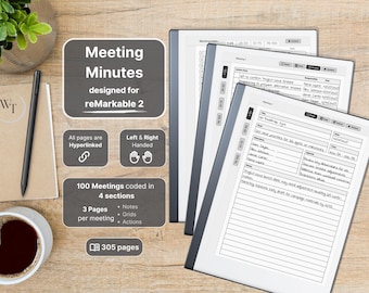 Actas de reunión para reMarkable 2, Cuaderno de reuniones, Hipervínculos, Para zurdos y diestros, Negocios, Notas de reunión, Libro de reuniones