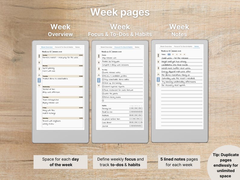 Premium Daily Planner for reMarkable Paper Pro Move, 2026, 2027, DailyMove Pro, Year Quarter Month Week Day, Sunday-Monday, Left-Right image 9