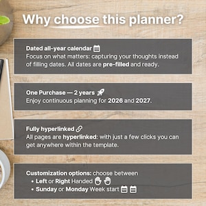 Planificador diario premium para reMarkable 2 — 2026, 2027, calendario y cuaderno, Año completo, Trimestre, Mes, Semana, Día, Domingo-Lunes, Izquierda-Derecha imagen 3