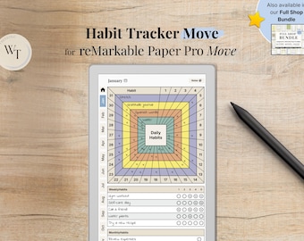 Habit Tracker Move for reMarkable Paper Pro Move, Daily weekly monthly habits, 12 months, color, Hyperlinked, Left-Right Handed, Undated