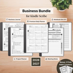 Business Bundle for Kindle Scribe, 2026, 2027, Daily Planner, Meeting Notes, Project Planner, Business Journal, Notebook Set of 4, Habit