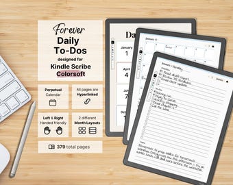Daily To-Dos for Kindle Scribe Colorsoft, perpetual calendar and daily to-do list, 5 priorities 15 todos per day, task tracker, undated