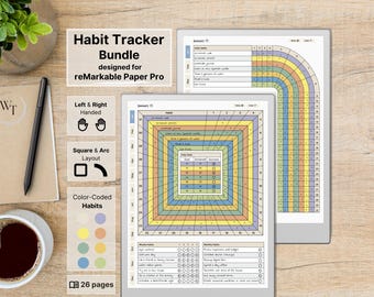 Habit Tracker Bundle for reMarkable Paper Pro, Set of 2, Daily weekly monthly habits, 12 months, Hyperlinked, Left-Right Handed, Undated