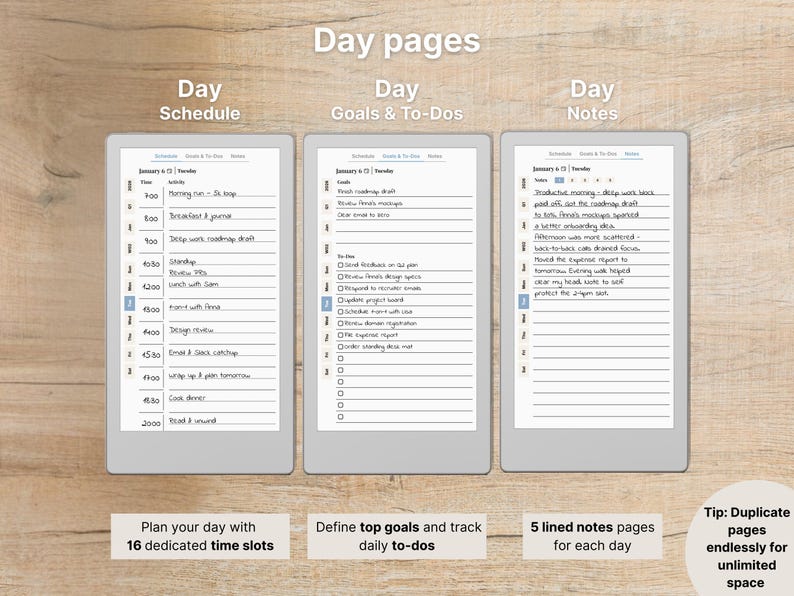 Premium Daily Planner for reMarkable Paper Pro Move, 2026, 2027, DailyMove Pro, Year Quarter Month Week Day, Sunday-Monday, Left-Right image 10