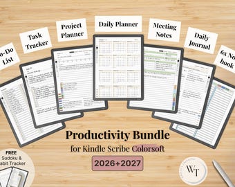 Templates for Kindle Scribe Colorsoft, 2026, 2027, Planner, Journal, Meeting, Project, 6x Notebook, To-Do, Task Tracker, Productivity Bundle