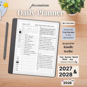 Premium Daily Planner for Kindle Scribe — Minimalist, 2026, 2027, 2028, Year Quarter Month Week Day, Sunday-Monday, Left-Right-Handed