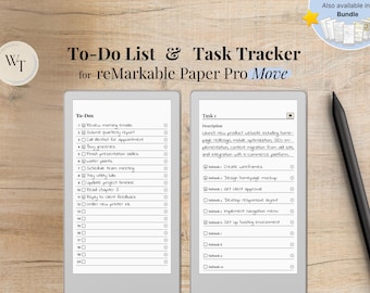 To-Do & Task per reMarkable Paper Pro Move, elenco di cose da fare con 20 cose da fare con note, tracker di attività con 20 attività con 10 sottoattività per attività