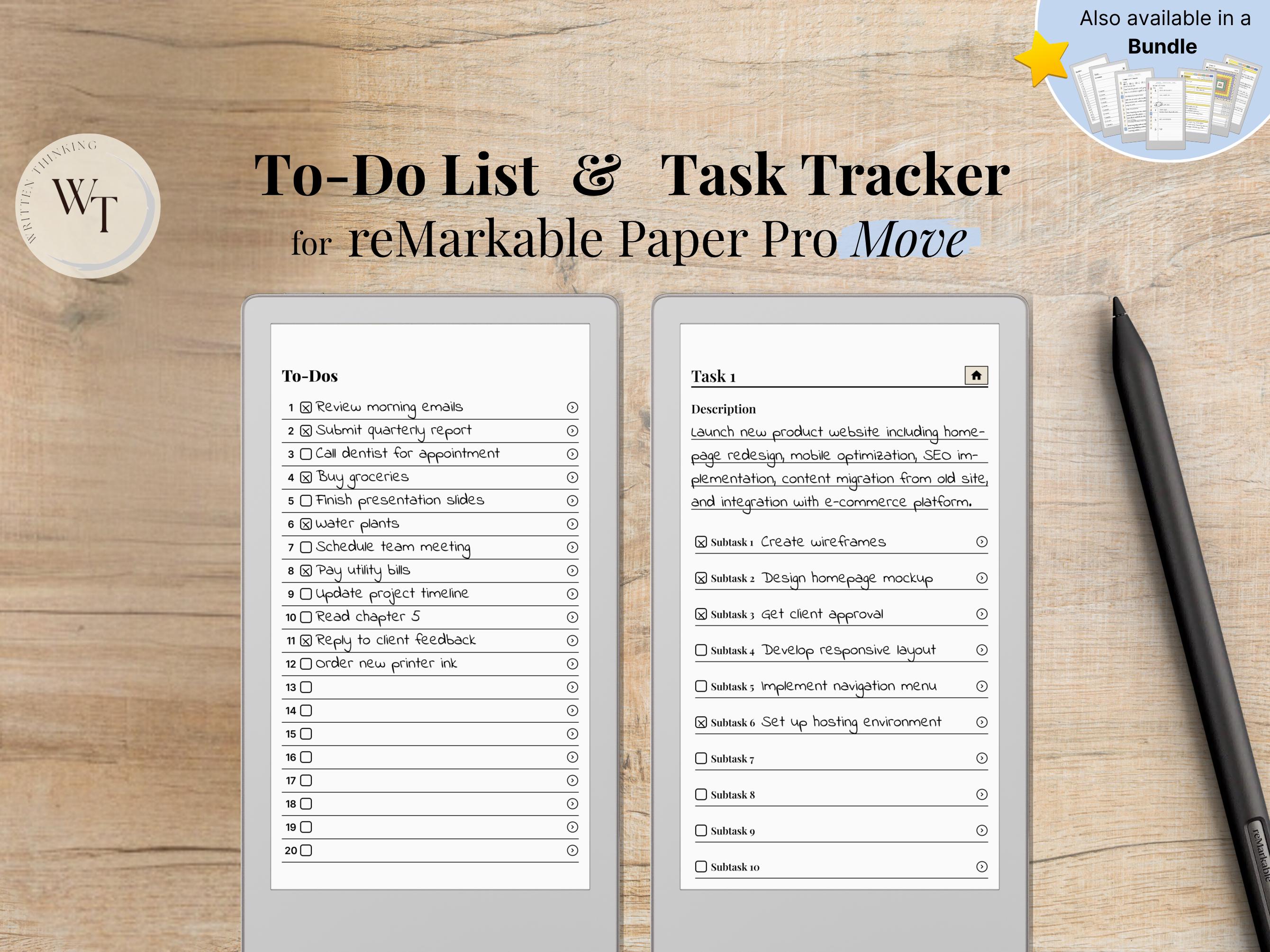 To-do & Task for Remarkable Paper Pro Move, To-do List With 20 To-dos ...