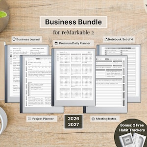 Business Bundle for reMarkable 2, 2026, 2027, Daily Planner, Meeting Notes, Project Planner, Business Journal, Notebook Set of 4, Habit