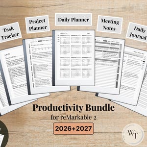 Templates for reMarkable 2, 2026, 2027, Daily Planner, Journal, Meeting Notes, Project, Notebook, To-Do, Task Tracker, Productivity Bundle