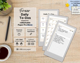Daily To-Dos for reMarkable Paper Pro Move, perpetual daily to-do list, 5 priorities & 17 to-dos per day, tasks tracker, hyperlinked,undated
