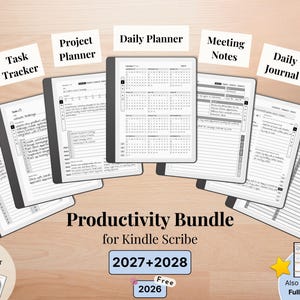 Templates for Kindle Scribe, 2026, 2027, 2028, Planner, Journal, Meeting Notes, Project, Notebook, To-Do, Task Tracker, Productivity Bundle