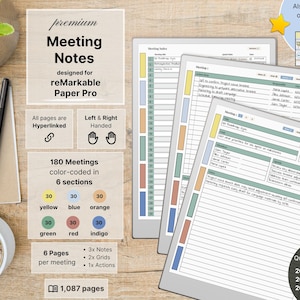 Besprechungsnotizen für reMarkable Paper Pro, 180 Besprechungen, Hyperlinks, für Links- und Rechtshänder, Business, Besprechungsnotizbuch, Besprechungsplaner, Bonusgeschenk