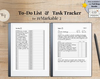 To-Do & Task Tracker for reMarkable 2, to-do list with 50 to-dos with notes, task tracker with 50 tasks with 10 subtasks per task, bundle