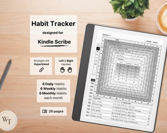 Habit Tracker for Kindle Scribe, Daily weekly monthly habits, index, 12 months overview and notes, Hyperlinked, Left-Right Handed