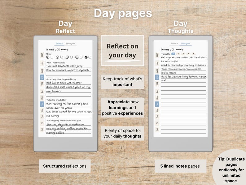 Daily Journal for reMarkable Paper Pro Move, 2026, 2027, 2028, Gratitude, Reflection, Mindfulness, Notebook, Sunday-Monday Start, Left-Right image 6