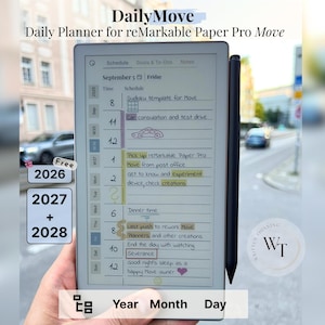 Tagesplaner für reMarkable Paper Pro Move, 2026, 2027, 2028, DailyMove, Jahr Monat Tag, Notizbuch, Sonntag-Montag, Links-Rechts