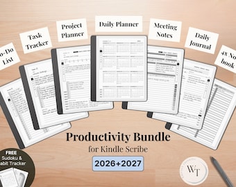 Templates for Kindle Scribe, 2026, 2027, Daily Planner, Journal, Meeting Notes, Project, Notebook, To-Do, Task Tracker, Productivity Bundle