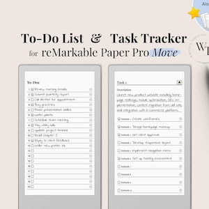 Tâches et tâches pour reMarkable Paper Pro Move, liste de tâches avec 20 tâches avec notes, suivi des tâches avec 20 tâches avec 10 sous-tâches par tâche