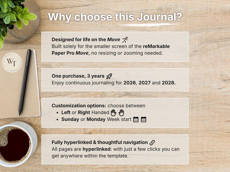 Daily Journal for reMarkable Paper Pro Move, 2026, 2027, 2028, Gratitude, Reflection, Mindfulness, Notebook, Sunday-Monday Start, Left-Right image 3