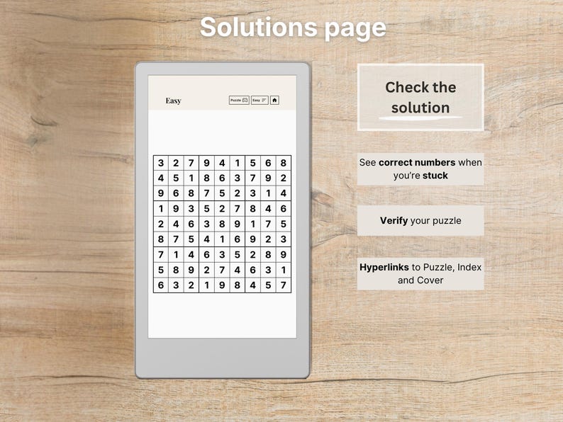 Sudoku Move for reMarkable Paper Pro Move, 600 Puzzles + Solutions on the Go, Puzzle Book, Mind Game, fully hyperlinked image 6
