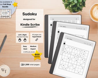 Sudoku for Kindle Scribe, 600 hyperlinked Puzzles, Easy - Medium - Hard - Expert Level and Solutions, Bundle, Mindgames