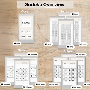 Sudoku Move for reMarkable Paper Pro Move, 600 Puzzles + Solutions on the Go, Puzzle Book, Mind Game, fully hyperlinked image 2
