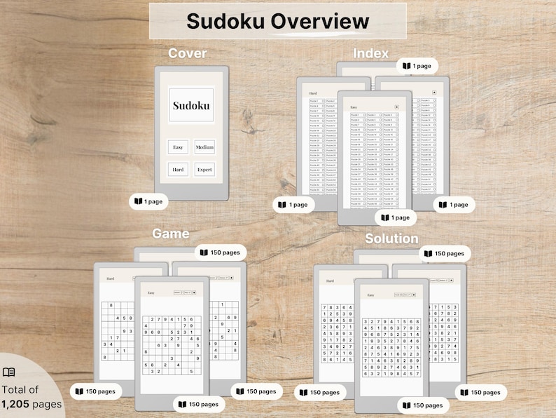 Sudoku Move for reMarkable Paper Pro Move, 600 Puzzles + Solutions on the Go, Puzzle Book, Mind Game, fully hyperlinked image 2
