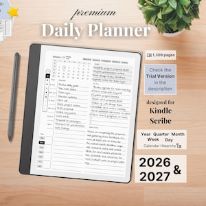 Premium Daily Planner for Kindle Scribe — Minimalist, 2026, 2027, Year Quarter Month Week Day, Sunday-Monday, Left-Right-Handed