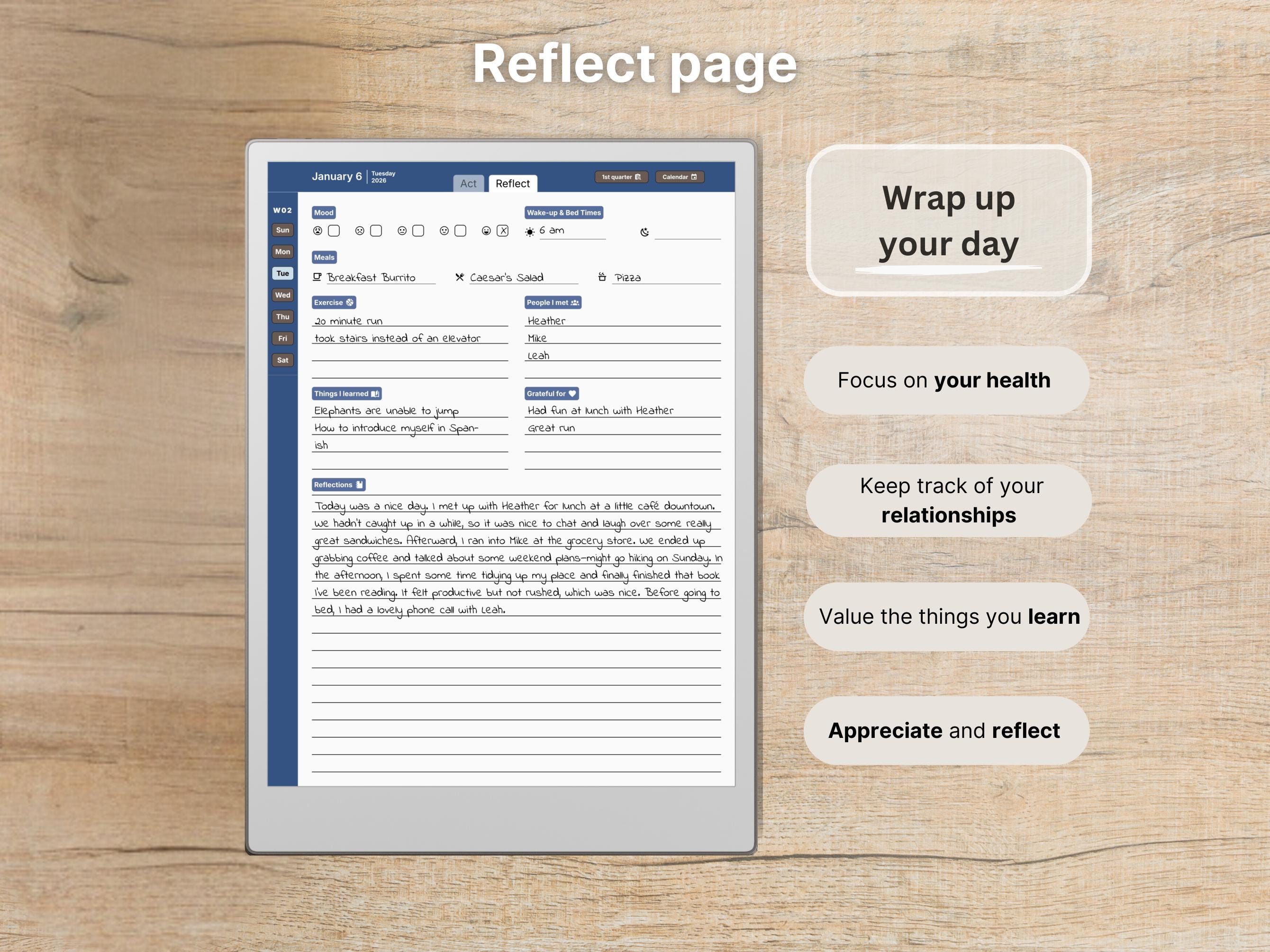 Project Reflection Notebook Act & Reflect for Remarkable Paper Pro, 2026, 2027, Blue, Daily Planner ...