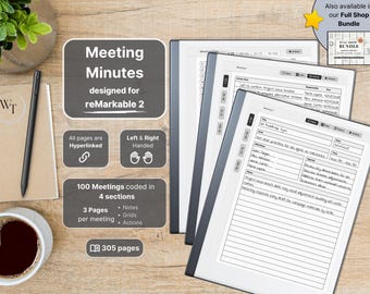 Besprechungsprotokolle für reMarkable 2, Besprechungsnotizbuch, Hyperlinks, für Links- und Rechtshänder, geschäftlich, Besprechungsnotizen, Besprechungsbuch