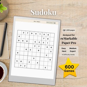 Sudoku for reMarkable Paper Pro, 600 hyperlinked Puzzles, Easy - Medium - Hard - Expert Level and Solutions, Bundle, Mindgames