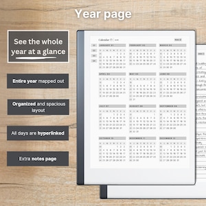 Planificador diario premium para reMarkable 2 — 2026, 2027, calendario y cuaderno, Año completo, Trimestre, Mes, Semana, Día, Domingo-Lunes, Izquierda-Derecha imagen 4