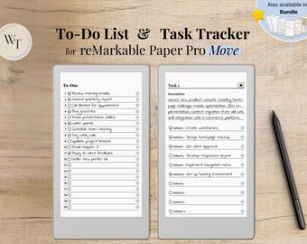 To-Do & Task for reMarkable Paper Pro Move, to-do list with 20 to-dos with notes, task tracker with 20 tasks with 10 subtasks per task