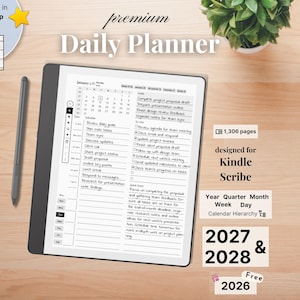 Premium Daily Planner for Kindle Scribe — Minimalist, 2026, 2027, 2028, Year Quarter Month Week Day, Sunday-Monday, Left-Right-Handed