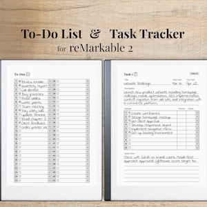 Lista de Tarefas e Rastreador de Afazeres para reMarkable 2, lista de tarefas com 50 itens e anotações, rastreador de tarefas com 50 tarefas e 10 subtarefas por tarefa, pacote