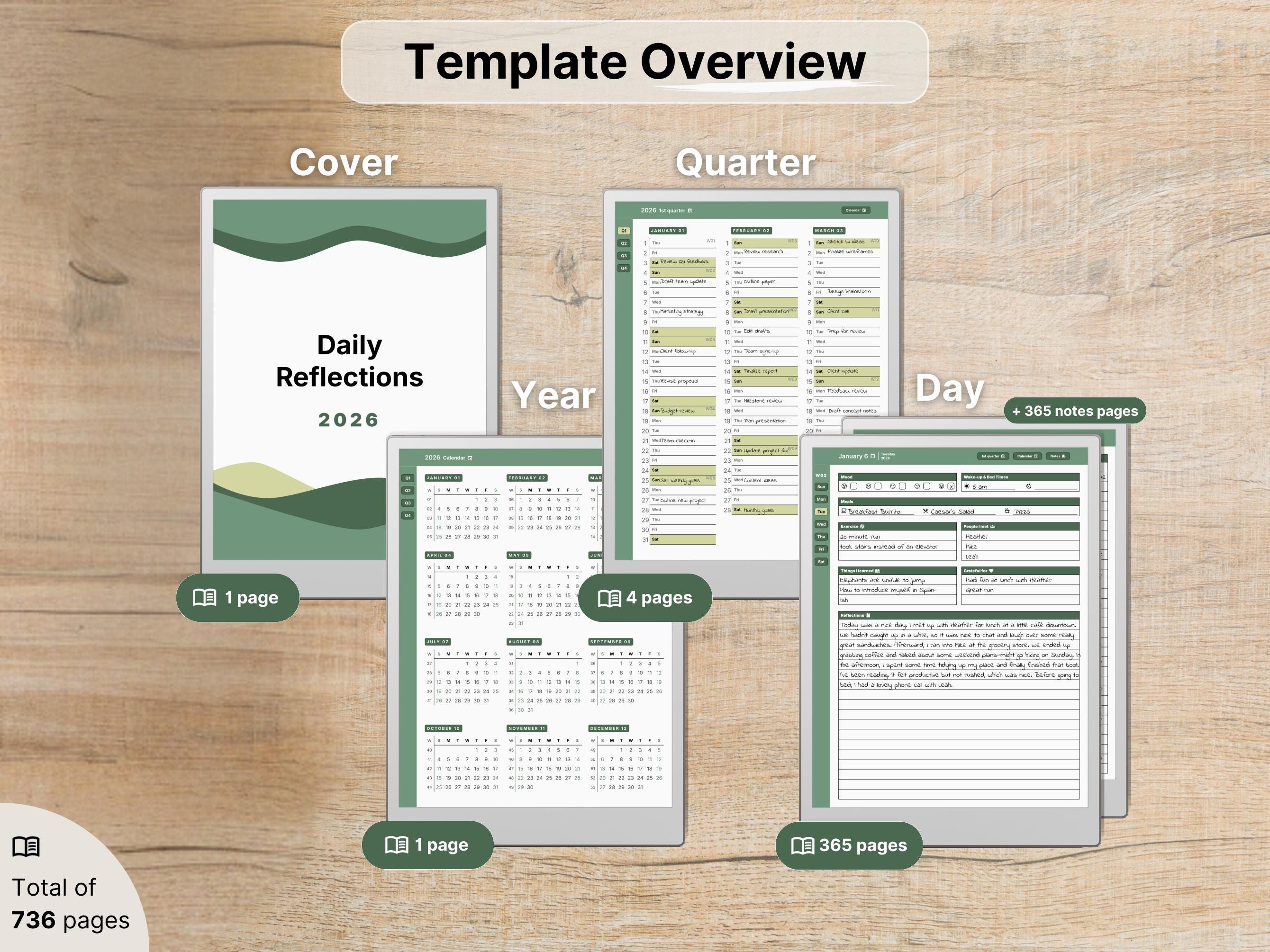 Daily Reflections for Remarkable Paper Pro, 2026, 2027, Green ...